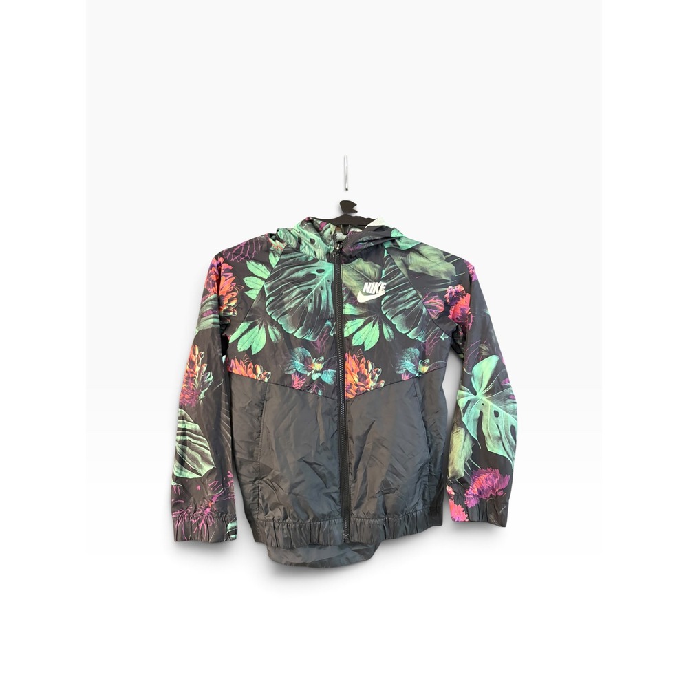 Nike Kids Windrunner Jacket Tropical Floral Print Black Full Zip Hooded Small